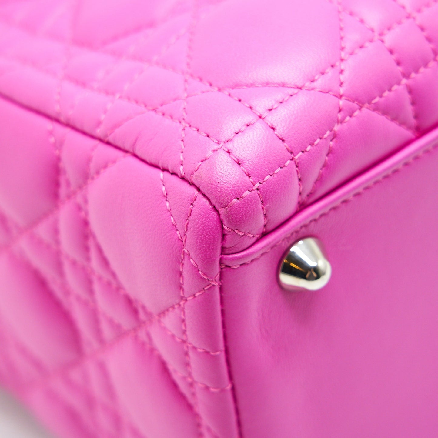 DIOR LARGE LADY DIOR LAMBSKIN BAG IN HOT PINK