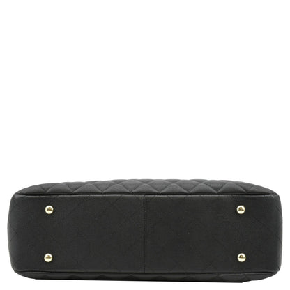 CHANEL Large CC Quilted Leather Tote Shoulder Bag Black