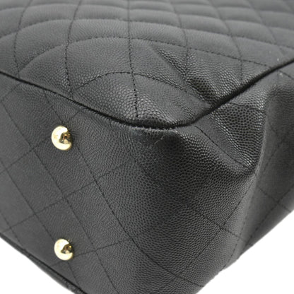 CHANEL Large CC Quilted Leather Tote Shoulder Bag Black