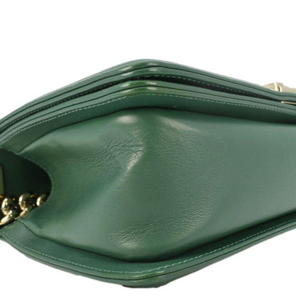 CHANEL Boy Flap Woven Leather Shoulder Bag Green
