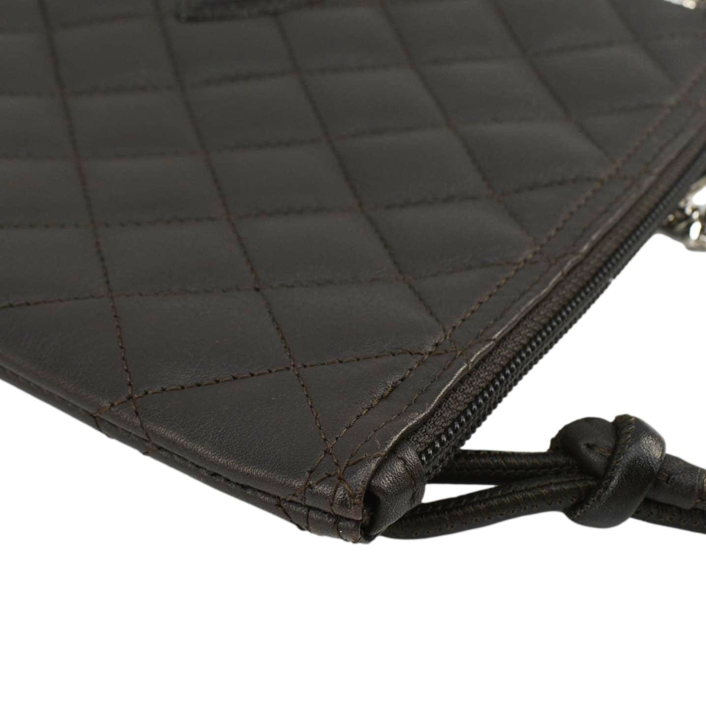 CHANEL Cambon Flat Calfskin Leather Messenger Bag Black