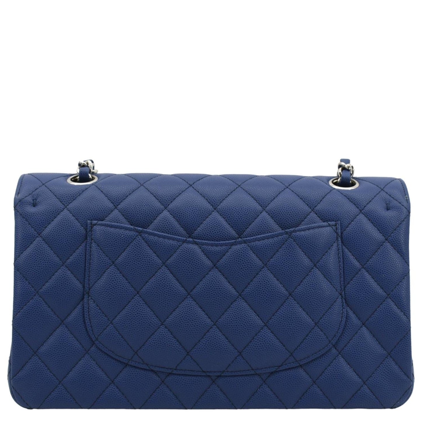 CHANEL Classic Medium Flap Quilted Caviar Leather Shoulder Bag Blue