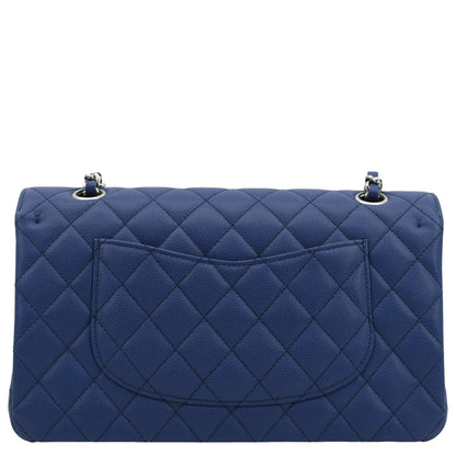 CHANEL Classic Medium Flap Quilted Caviar Leather Shoulder Bag Blue