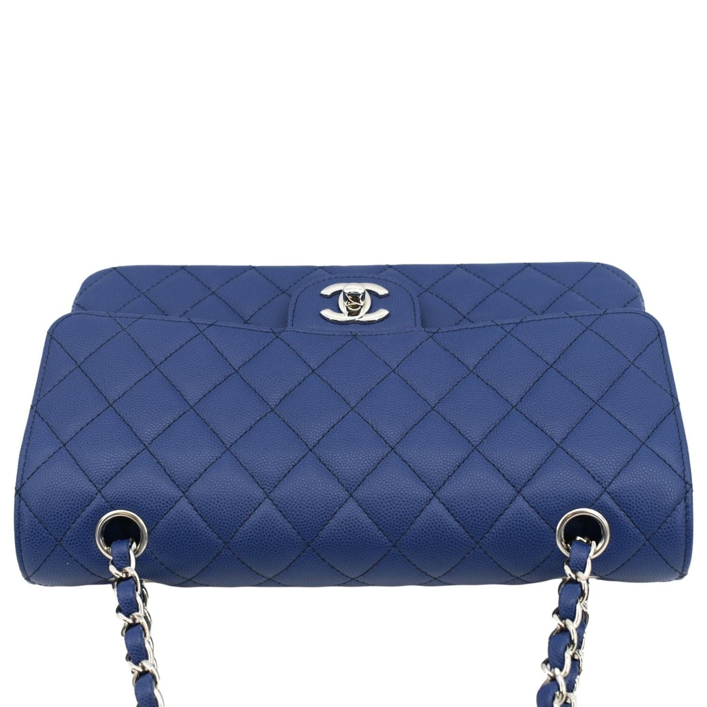CHANEL Classic Medium Flap Quilted Caviar Leather Shoulder Bag Blue