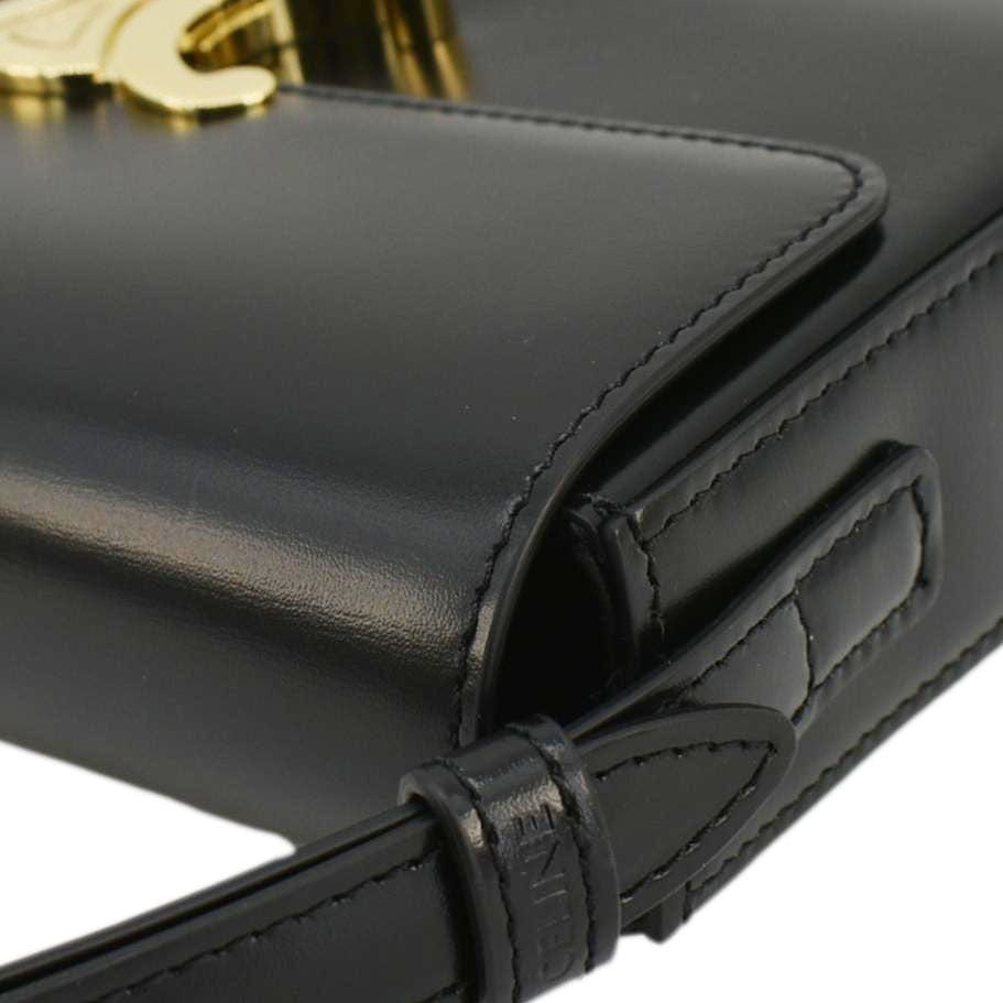 CELINE Triomphe Calfskin Leather Shoulder Bag Black