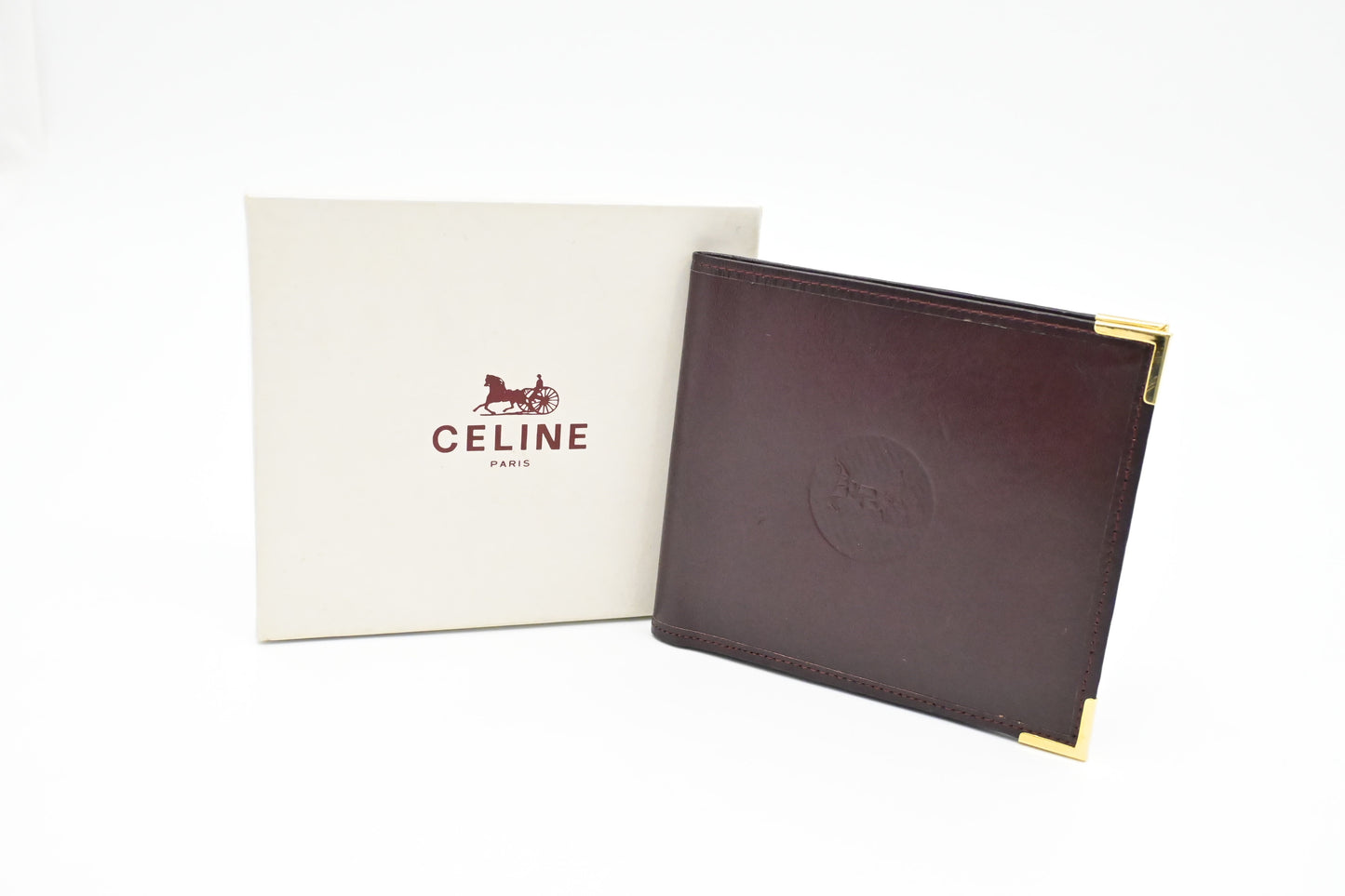 Celine Bifold Wallet in Maroon Leather