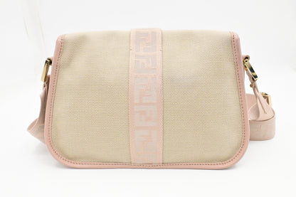 Fendi Crossbody in Pink Leather and Beige Canvas