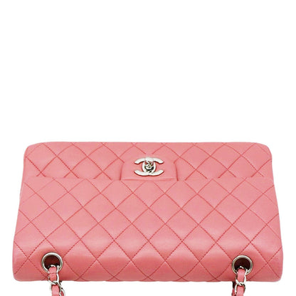 CHANEL Classic Double Flap Medium  Quilted Leather Shoulder Bag Salmon Pink