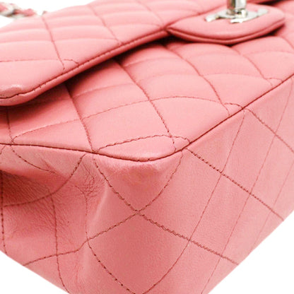 CHANEL Classic Double Flap Medium  Quilted Leather Shoulder Bag Salmon Pink