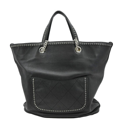 CHANEL Coco Eyelets Large Leather Shopping Tote Shoulder  Black