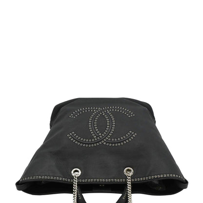 CHANEL Coco Eyelets Large Leather Shopping Tote Shoulder  Black