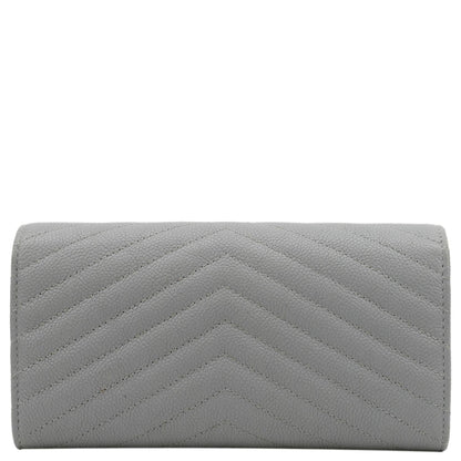 CHANEL Long Flap Quilted Chevron Caviar Wallet Light Grey