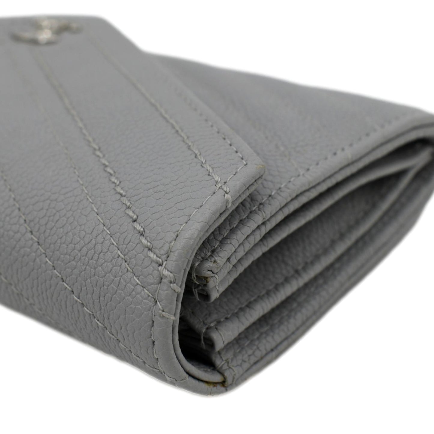 CHANEL Long Flap Quilted Chevron Caviar Wallet Light Grey