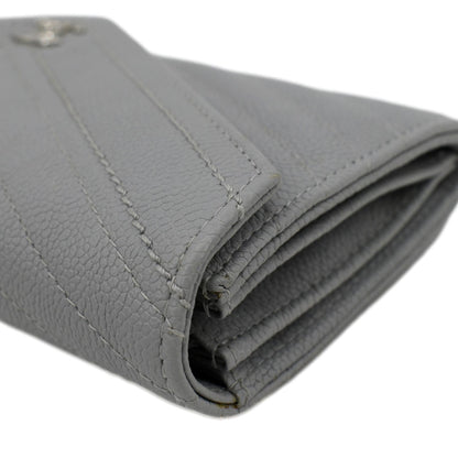 CHANEL Long Flap Quilted Chevron Caviar Wallet Light Grey