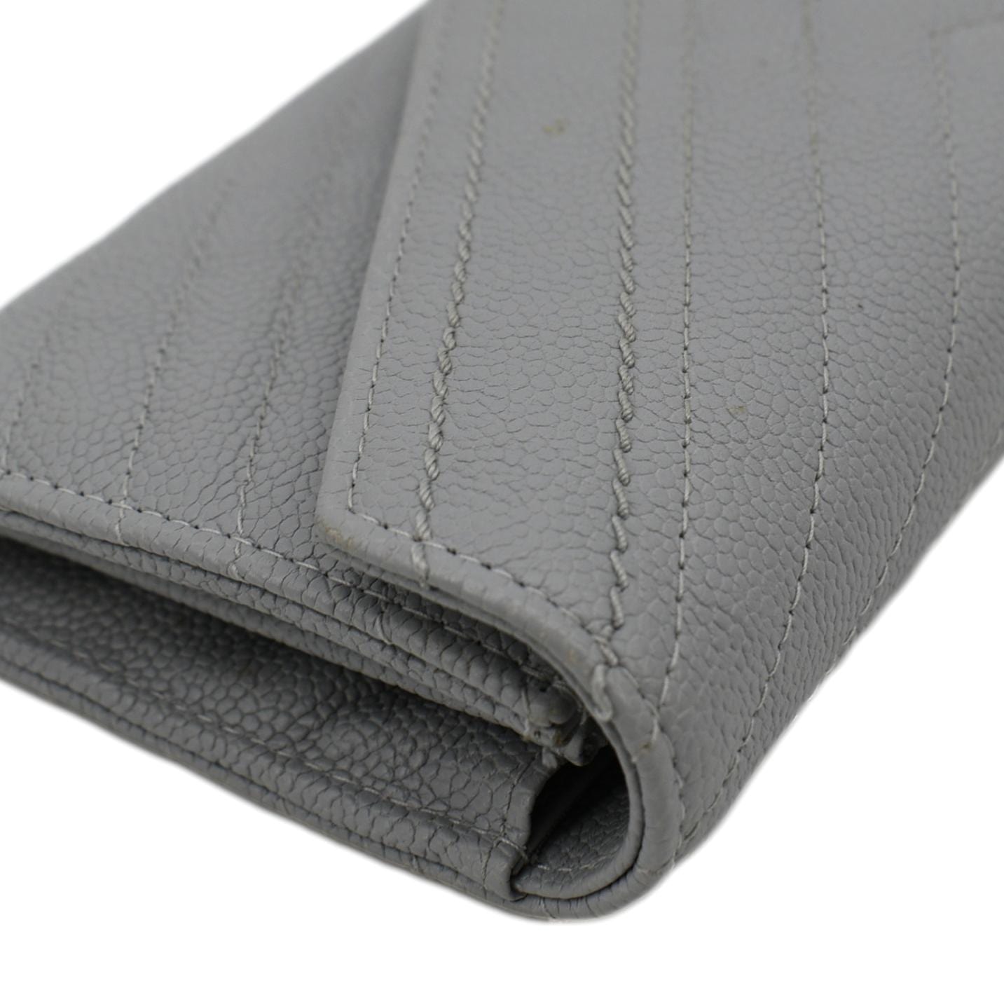 CHANEL Long Flap Quilted Chevron Caviar Wallet Light Grey