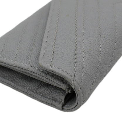 CHANEL Long Flap Quilted Chevron Caviar Wallet Light Grey