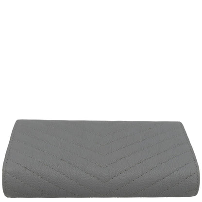 CHANEL Long Flap Quilted Chevron Caviar Wallet Light Grey