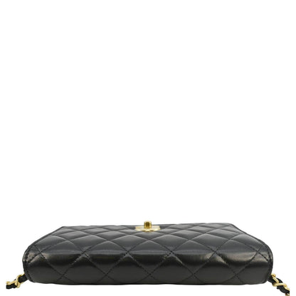 CHANEL CC Pearl Crush WOC Lambskin Quilted Leather Crossbody Bag Black