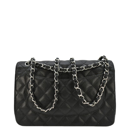 CHANEL Classic Jumbo  Double Flap Quilted Caviar Leather Shoulder Bag Black