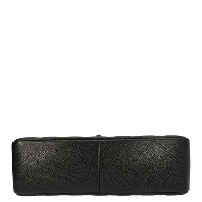 CHANEL Classic Jumbo  Double Flap Quilted Caviar Leather Shoulder Bag Black