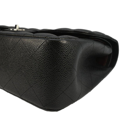 CHANEL Classic Jumbo  Double Flap Quilted Caviar Leather Shoulder Bag Black