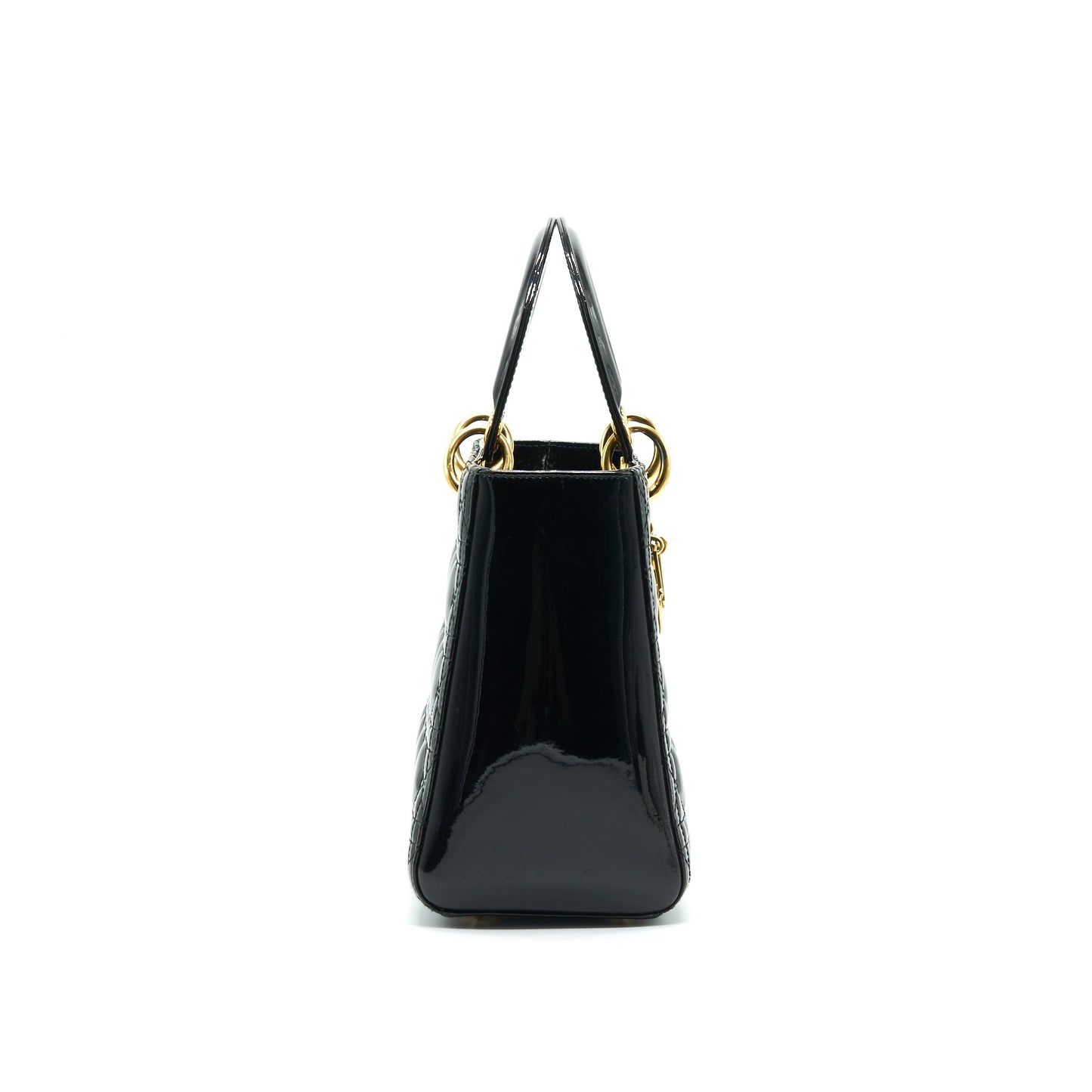CHRISTIAN DIOR BLACK PATENT LEATHER MEDIUM LADY DIOR