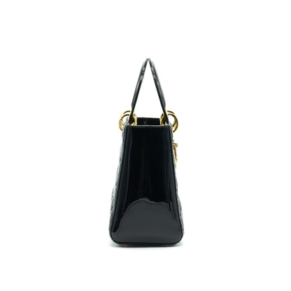 CHRISTIAN DIOR BLACK PATENT LEATHER MEDIUM LADY DIOR