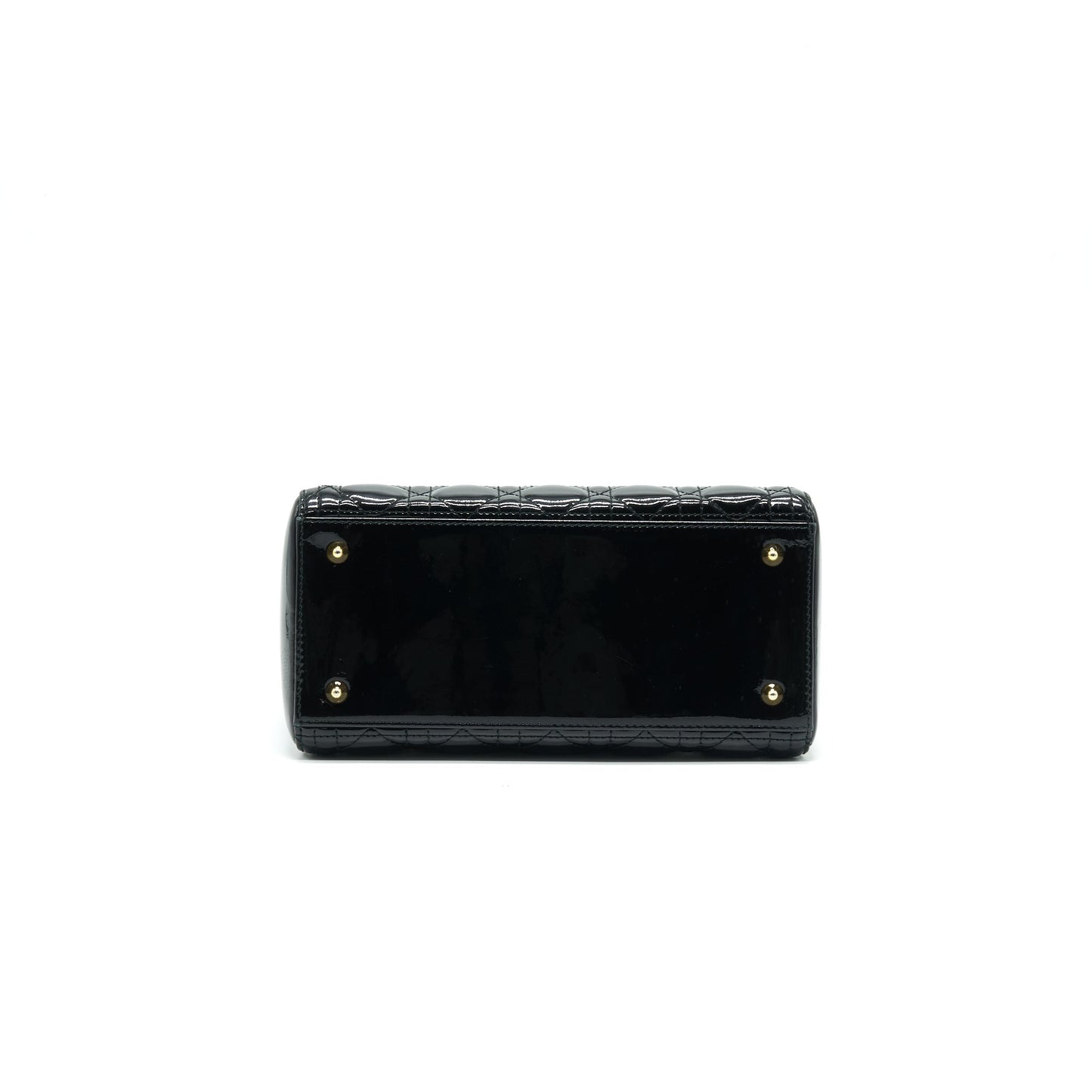 CHRISTIAN DIOR BLACK PATENT LEATHER MEDIUM LADY DIOR