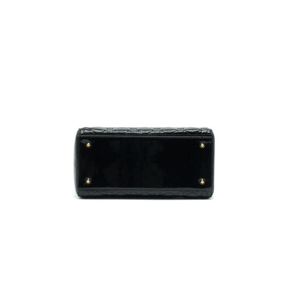 CHRISTIAN DIOR BLACK PATENT LEATHER MEDIUM LADY DIOR