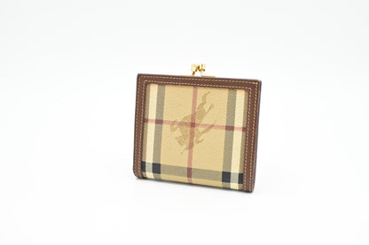Burberry Compact Wallet in Beige Check Coated Canvas