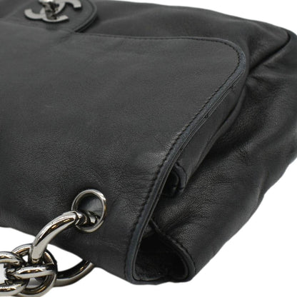 CHANEL Soft and Chain Flap Leather Shoulder Bag Black