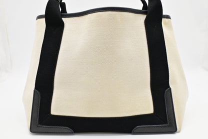 Balenciaga Medium Navy Cabas Tote in Ecru and Black Canvas