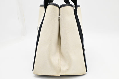 Balenciaga Medium Navy Cabas Tote in Ecru and Black Canvas