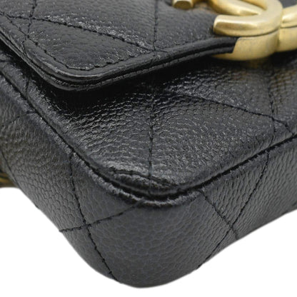 CHANEL Sweetheart CC Chain Quilted Caviar Leather Belt Bag Black