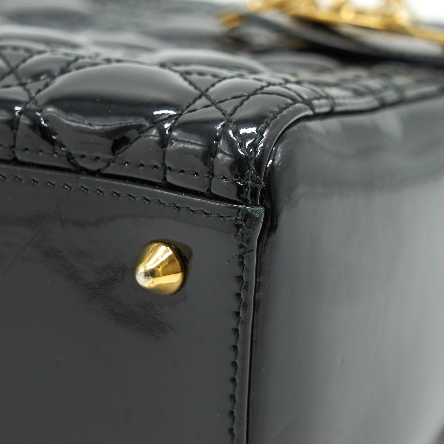 CHRISTIAN DIOR BLACK PATENT LEATHER MEDIUM LADY DIOR