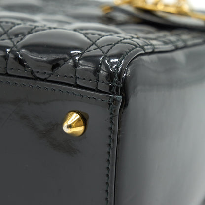 CHRISTIAN DIOR BLACK PATENT LEATHER MEDIUM LADY DIOR