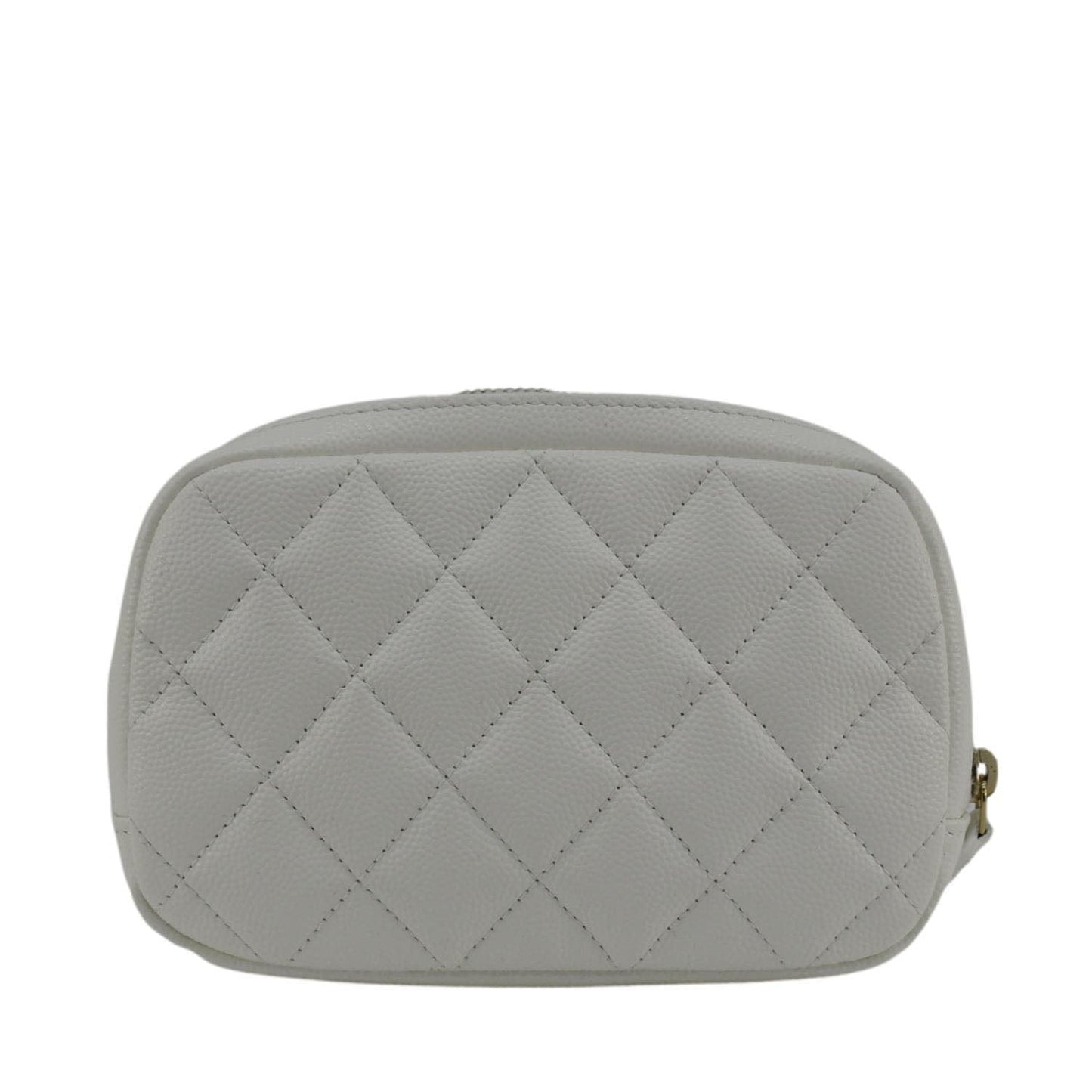 CHANEL Curvy Small Quilted Caviar Leather Cosmetic Pouch White