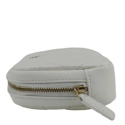 CHANEL Curvy Small Quilted Caviar Leather Cosmetic Pouch White