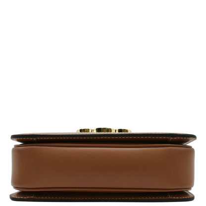 CELINE Triomphe Medium Leather Textile Shoulder Bag Light Brown