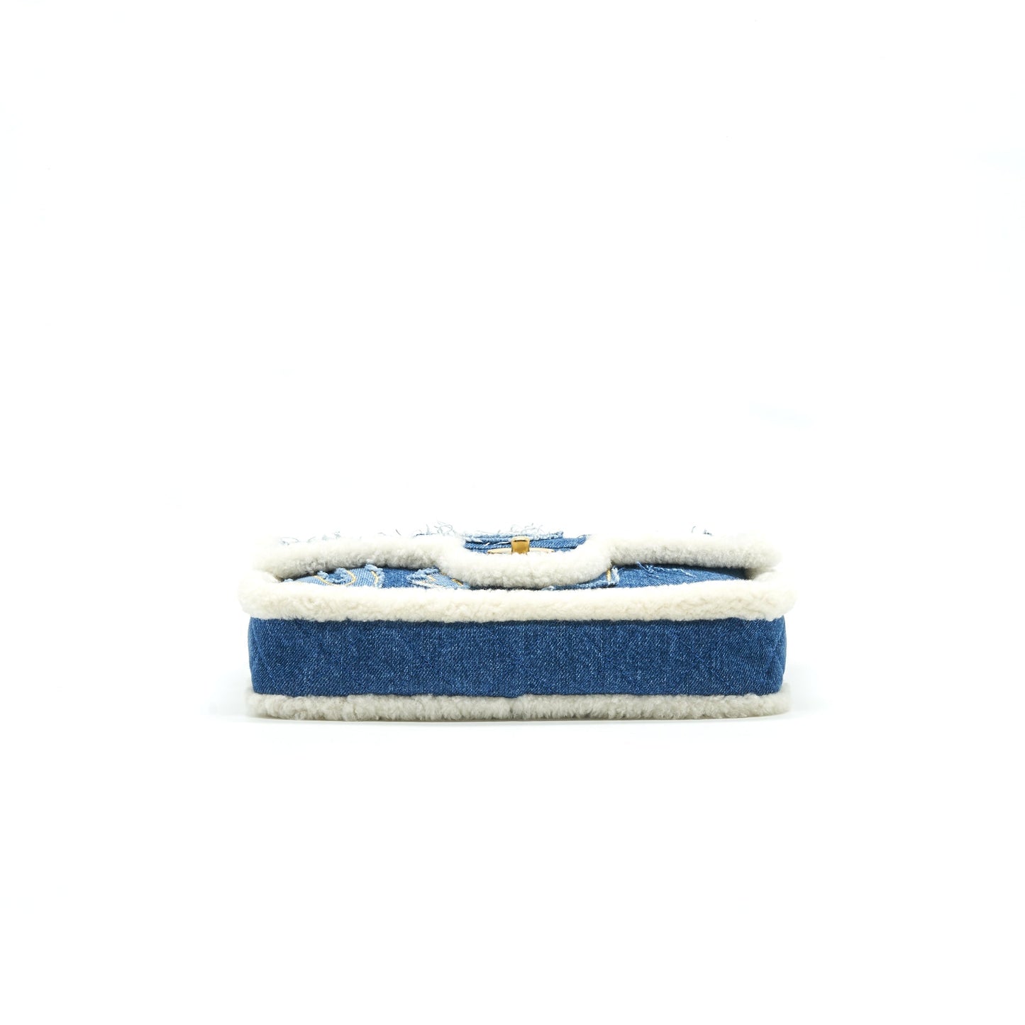 CHANEL Denim Shearling Hieroglyph Flap Blue