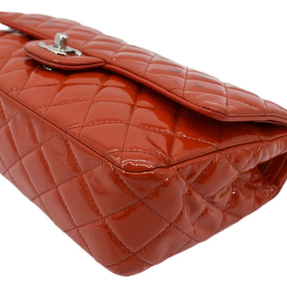 CHANEL Classic Medium Double Flap Patent Leather Shoulder Bag Red