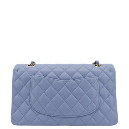 Chanel Classic Medium Double Flap Quilted Leather Shoulder Bag Light Blue