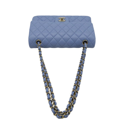 Chanel Classic Medium Double Flap Quilted Leather Shoulder Bag Light Blue