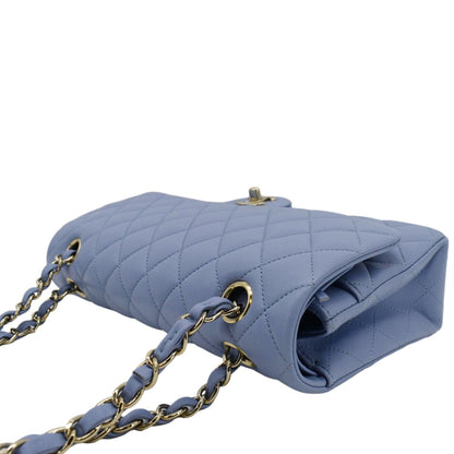 Chanel Classic Medium Double Flap Quilted Leather Shoulder Bag Light Blue