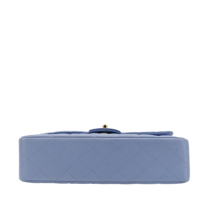Chanel Classic Medium Double Flap Quilted Leather Shoulder Bag Light Blue