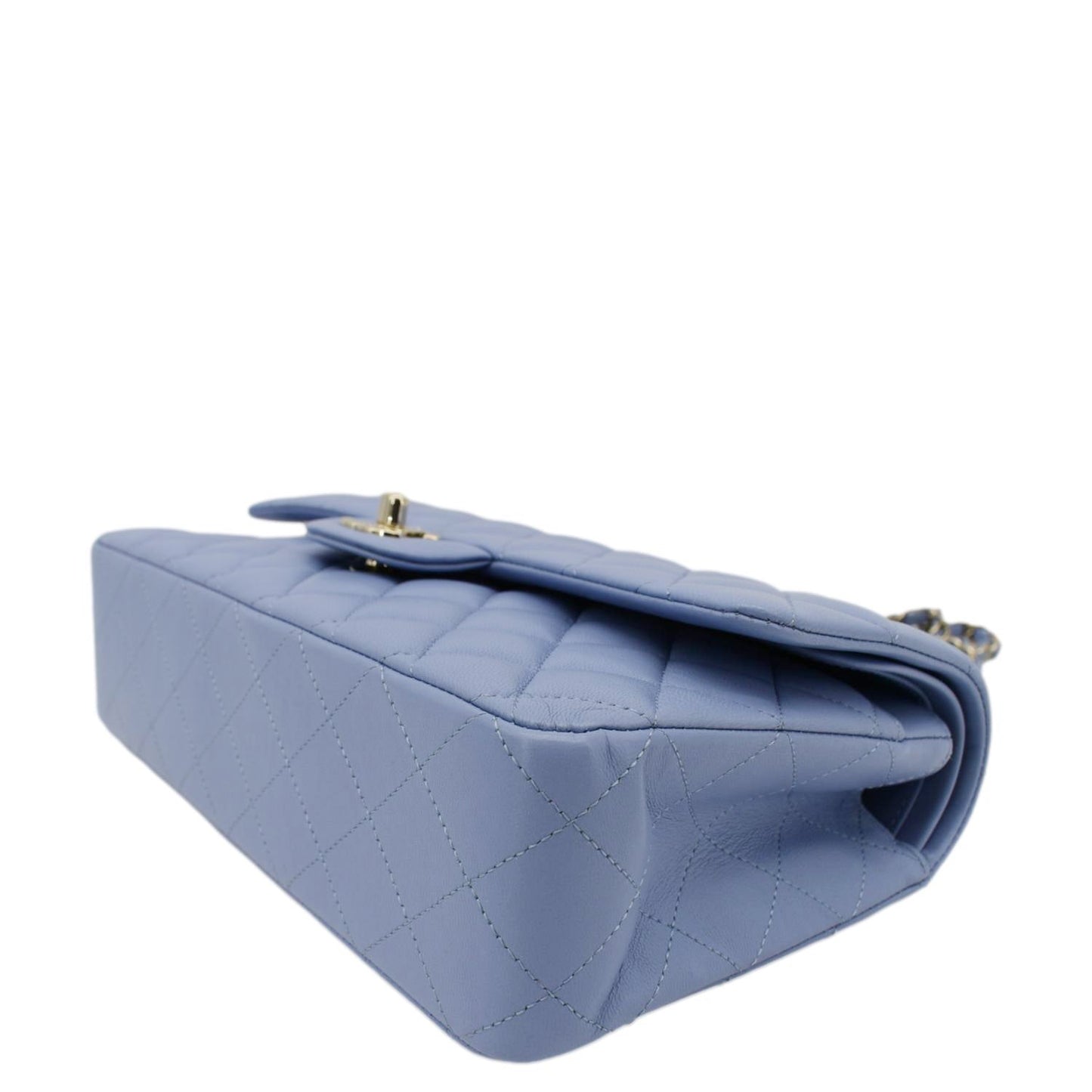 Chanel Classic Medium Double Flap Quilted Leather Shoulder Bag Light Blue