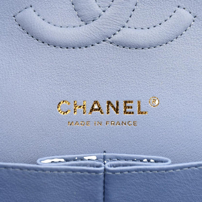 Chanel Classic Medium Double Flap Quilted Leather Shoulder Bag Light Blue