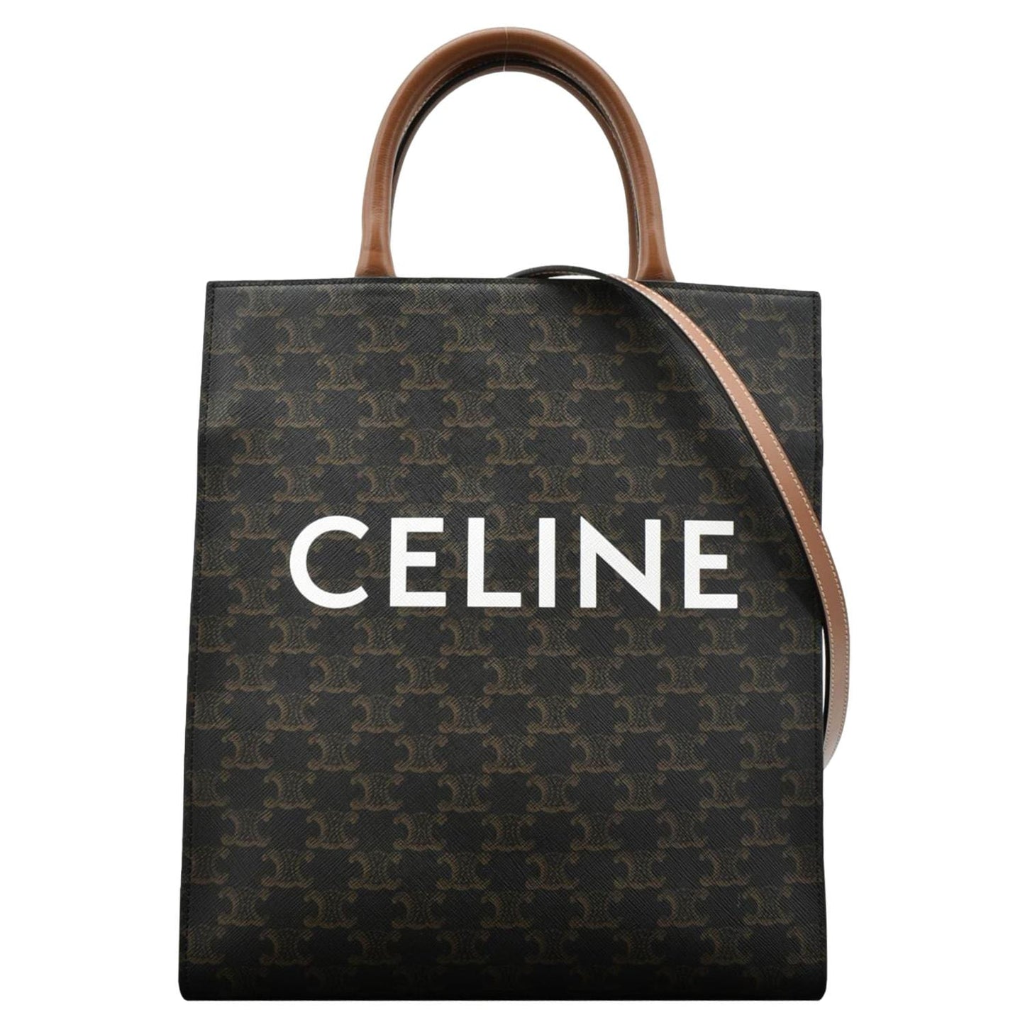 Luxury CELINE Triomphe Vertical Cabas Small Canvas Shoulder Bag Tan
