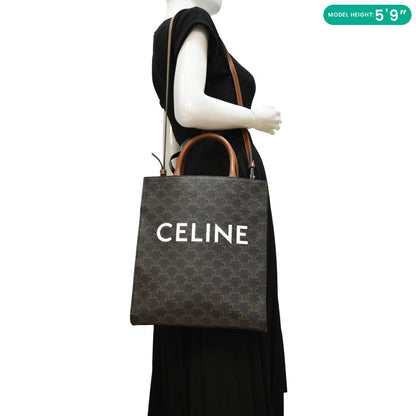 Luxury CELINE Triomphe Vertical Cabas Small Canvas Shoulder Bag Tan