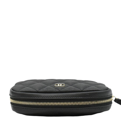 CHANEL Curvy Small Quilted Caviar Leather Cosmetic Pouch Black